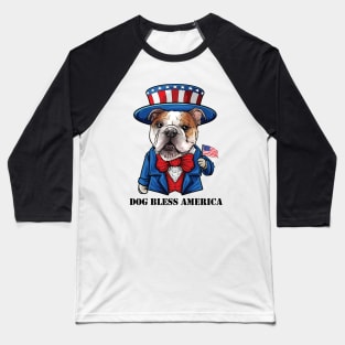 Bulldog Dog Bless America Baseball T-Shirt